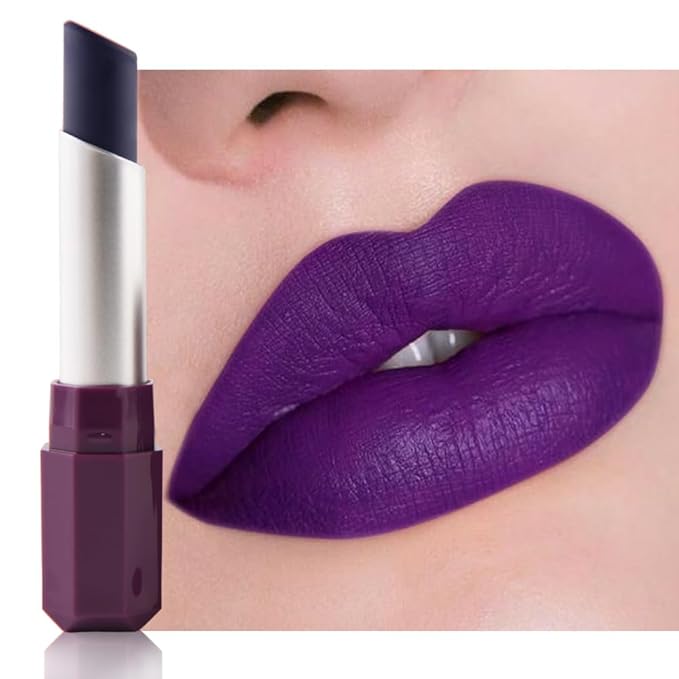 Dark Purple Blue Cream Matte Lipstick Stick 08#, Longwear Full Coverage Velvet Lip Color, Waterproof Multi-Use Lip & Cheek Makeup for Party & Daily Wear, Labial con color mate para uso diario