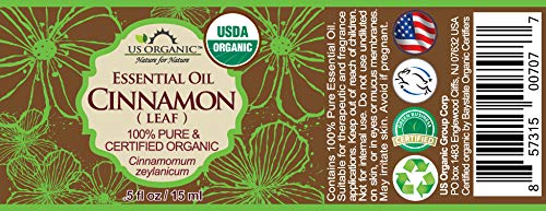 US Organic 100% Pure Cinnamon Leaf Essential Oil - USDA Certified Organic, Steam Distilled - W/Euro Dropper (More Size Variations Available) (15 ml /.5 fl oz)