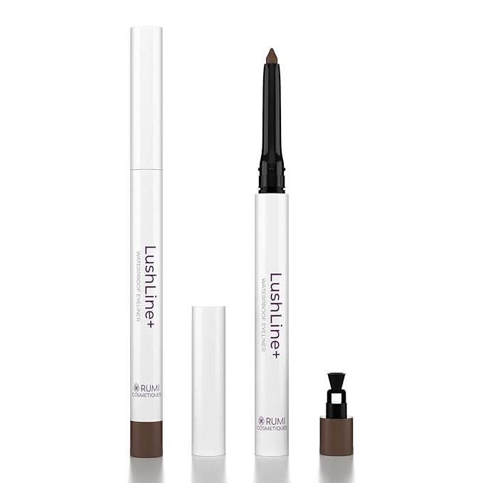 Rumi Cosmetiques LushLine+ Waterproof Eyeliner Pencil For Mature Women - Smudge Proof, Long-Lasting, Non Toxic, Soft Glide - Safe For Sensitive Eyes (Natural Brown)