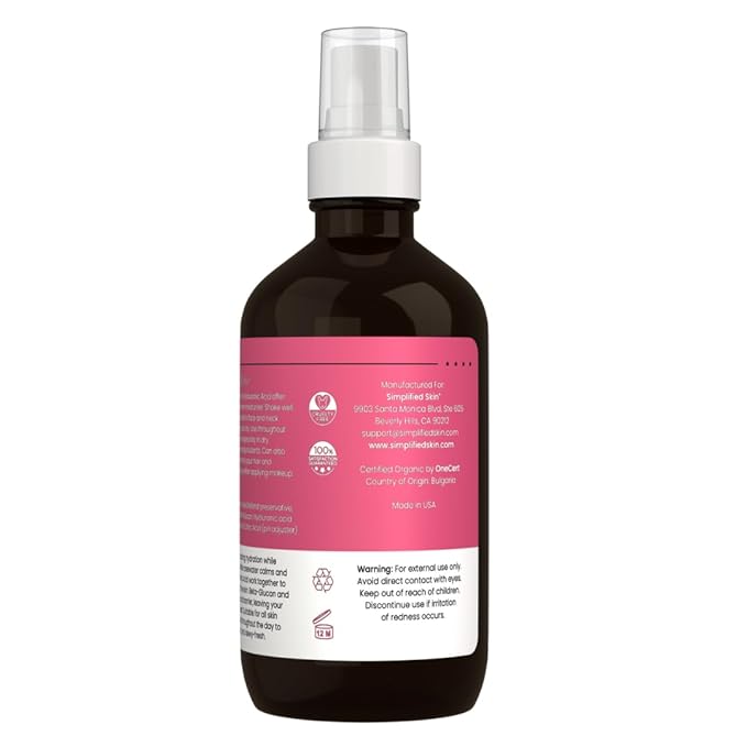 Simplified Skin Rosewater and Glycerin Spray for Face & Hair, Mist Toner