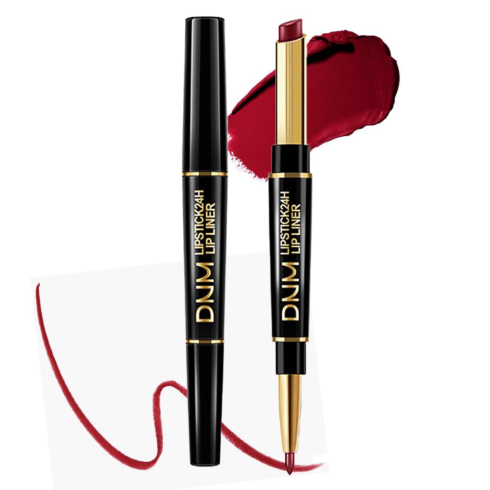 HHLTOH 2-in-1 Burgundy Red Lip Liner and Lipstick for Women, Matte Long Lasting Waterproof Lip Color, Dual Ended Lip Pencil & Lipstick Combo, Smooth Non-Drying Lip Makeup, Vegan & Cruelty-Free