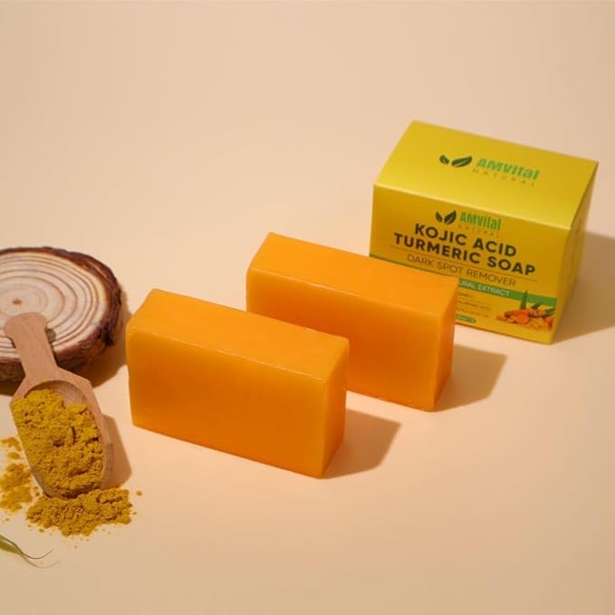 AMVital Turmeric Kojic Acid Soap Bars for Face & Body, 4-Pack