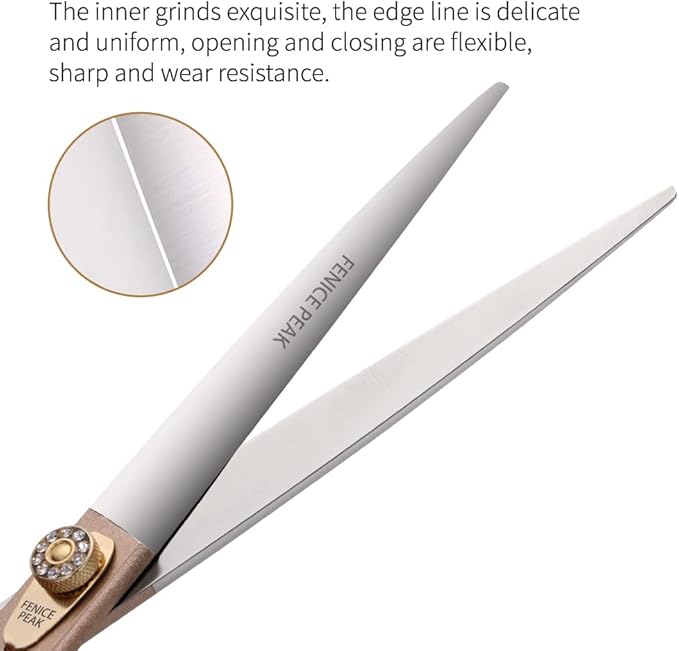 Fenice Peak 7'' Professional Dog Grooming Scissors Set Rose Gold 440C Stainless Steel Straight Thinning Curved Chunker Shears 4pcs Set for Pet Grooming Services Dogs and Cats