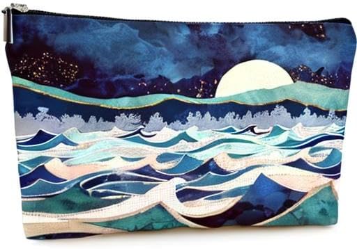 Givotin Cute Makeup Bag for Purse Canvas Waterproof Funny Cosmetic Bags for Women Zipper Travel Toiletry Pouch-Mountain Makeup Bags-Blue