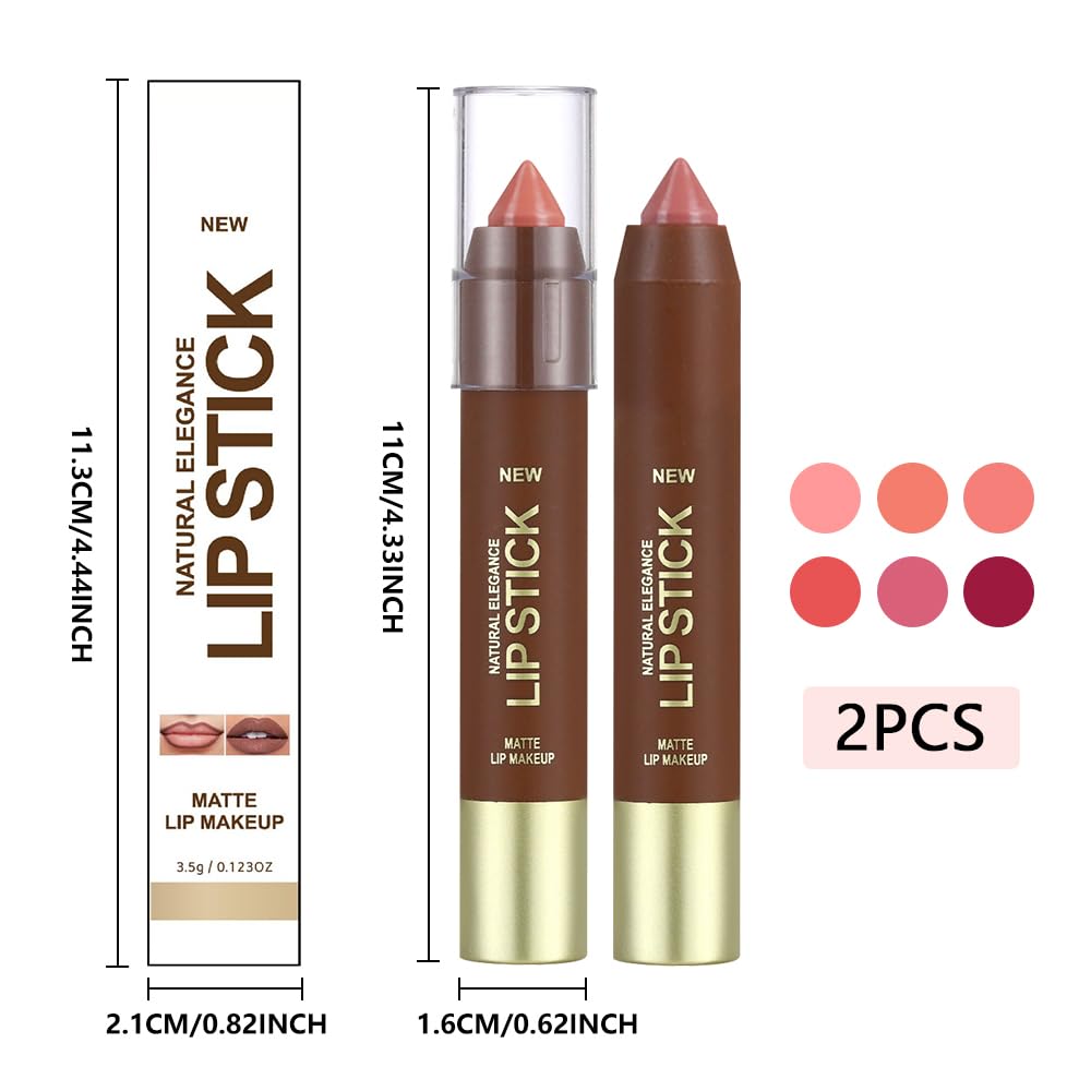 QIDSTERS 2Pcs Matte Lipstick Crayon Set for Women, Coral Pink Nude Pink 24 Hour Lipstick Lip Liner Pencil, Neutral Lip Stick Lipliner Long Lasting Waterproof Smudge Proof, Vegan & Cruelty-Free, 02+03