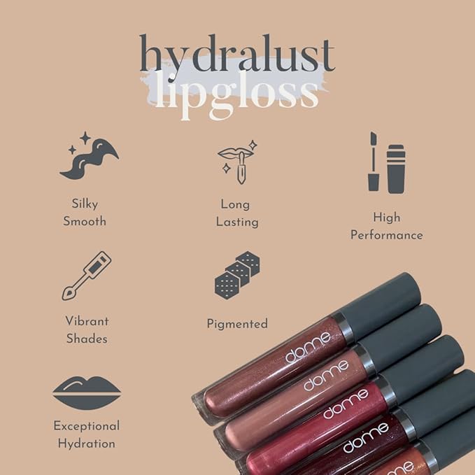 DOME BEAUTY Hydralust Lipgloss - Hydrating Lip Gloss for Glossy Lips, Lightweight, Non-Sticky Formula, Clean Beauty Lip Makeup, Moisturizing Shine, Vegan, Cruelty-Free (Frida, 0.20 oz)