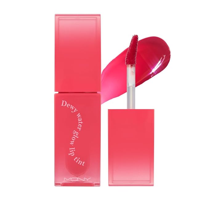 MQNY (MACQUEEN NEWYORK Dewy Water Glow Lip Tint - #05 Icy Cherry, Glass-like Mirror Shine Hydrating Lip Stain, Long-Lasting & Non-Sticky Vivid Red Water Tint, 0.12 oz (3.5g)