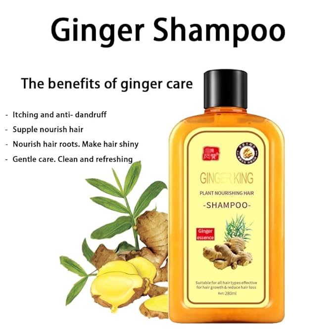 Ginaday Instant Ginger Hair Regrowth Shampoo, Ginger Anti-Fall Shampoo, Ginger Shampoo for Hair Growth, Ginger Hair Care Shampoo, Ginger Anti-Hair Loss Hair Shampoo (yellow 280ML)