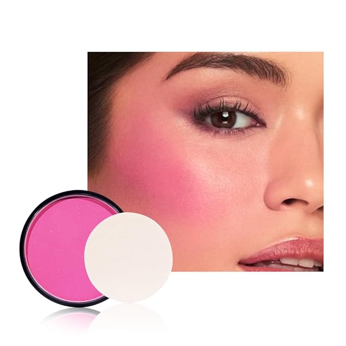 HHLTOH Natural Single Matte for Face Cheeks Blush with Makeup Powder Puff, Watermelon Pink Monochrome Blush Cream Powder Makeup Palette Blushes Long-lasting Blendable Foundation for Women Every Day 06