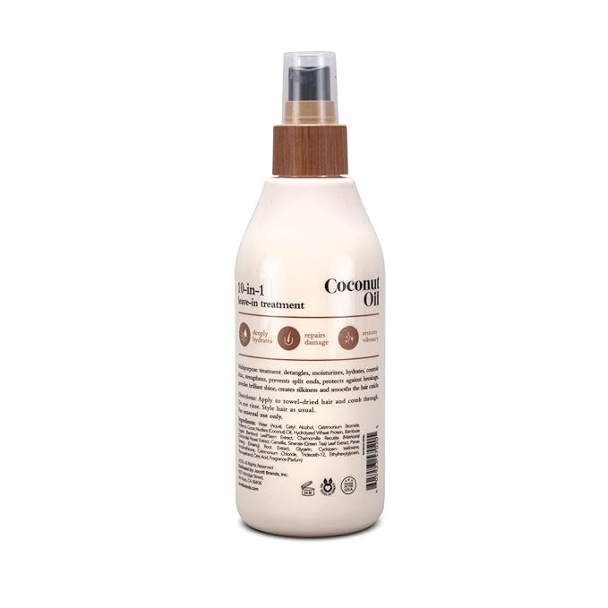 Oliology Coconut Oil 10-in-1 Multipurpose Spray - Leave in Treatment for All Hair Types | Detangles, Controls Frizz, Hydrates & Moisturizes | & Paraben Free (8.5 oz, 2 Pack)
