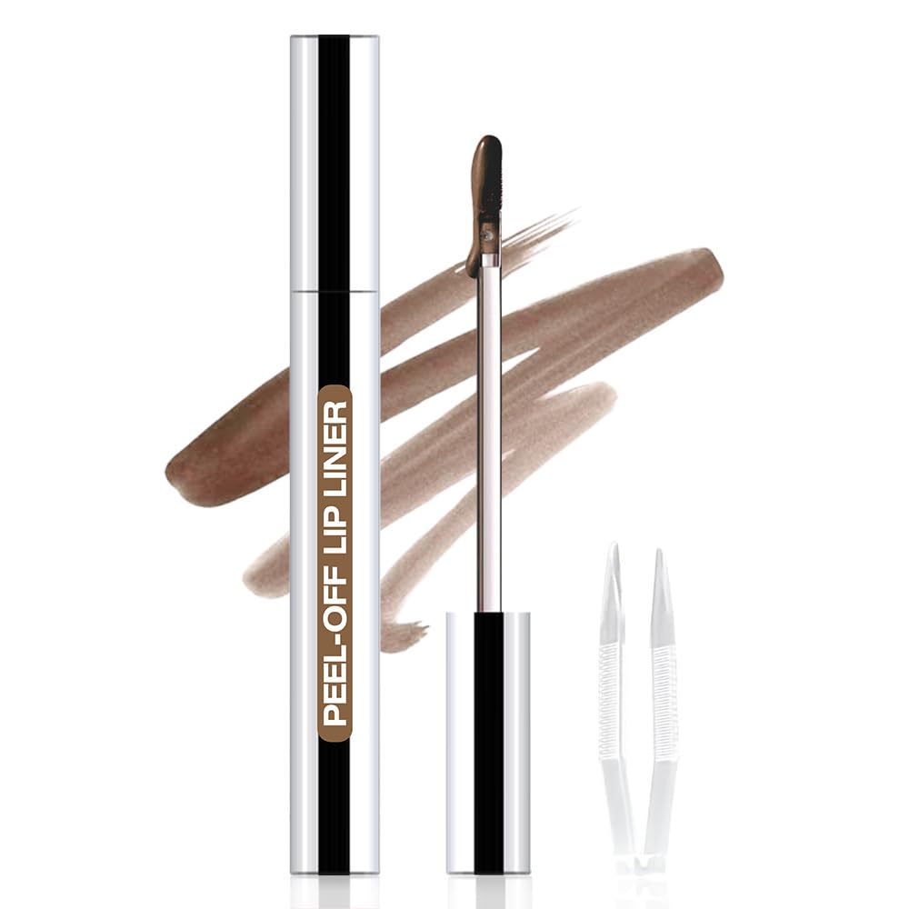 JUAAZIN Matte Lip Stain Peel Off Lip liner with Tweezer, Light Taupe Peel Off Lip Stain, Long Lasting Waterproof Lipstick Lip Gloss Tattoo, Transfer-proof for All Skin Types, 04#