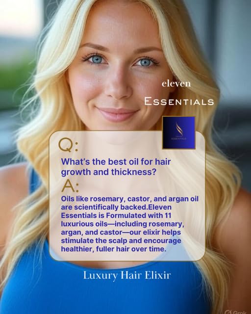 Eleven Essentials Luxury Hair Elixir (Oil) – Rosemary, Castor & Argan Hair Oil for Scalp Care, Frizz Control & Shine, Lightweight Botanical Hair Growth Support (1oz / 30ml)