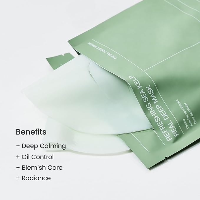 BIODANCE Refreshing Sea kelp Real Deep Mask, Overnight Hydrogel Face Mask, Calming, Oil & Sebum Control, Blemish Care, After Sun Care, Sunburn Relief, Korean Skin Care | 1.19oz(34g) x 4ea