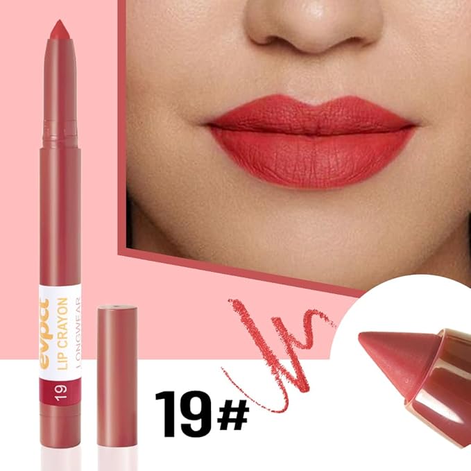 evpct Ruby Red Hot Lip Liner Crayon Pencils Set for Women, Matte Lip Stick Crayon Long Lasting, Lips Pencil Liner and Lipstick set, Lipliner Pencil 24 Hours Long Wearing Lipstick Built-in Sharpener