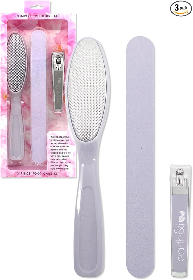 Earth & I - Pink 3-Piece Pedicure Kit: Luxury At-Home Spa Foot Care Set