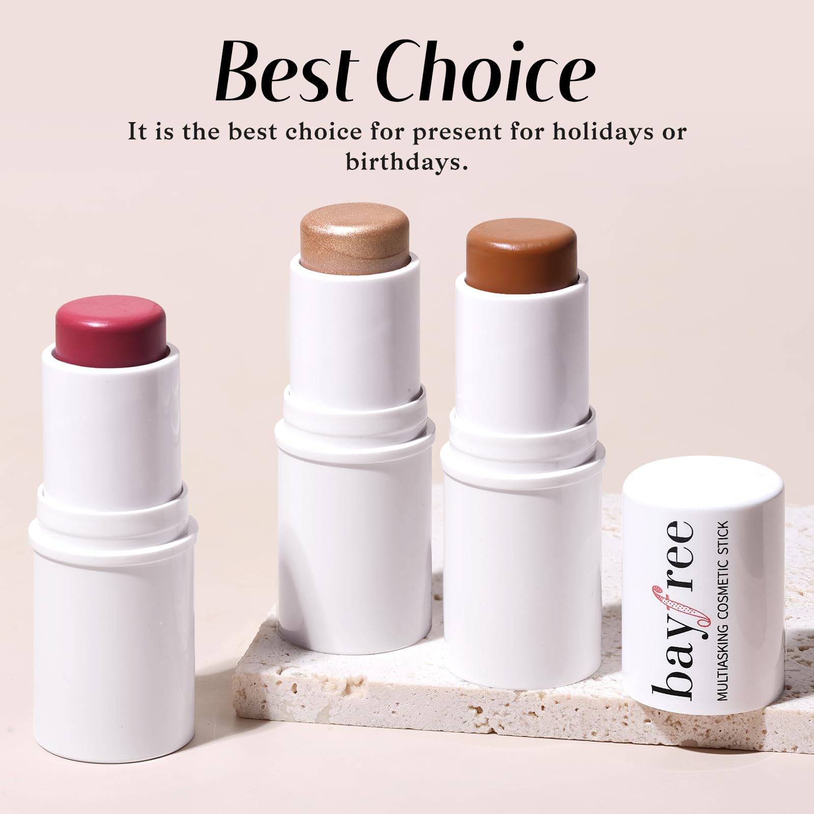 KIMUSE Multi Stick Trio Face Makeup, Cream Blush Stick for Cheeks & Lips, Contour Stick & Highlighter Makeup Sticks for All Skin