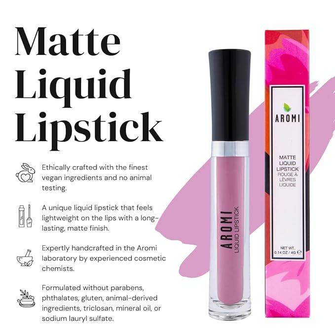 Aromi Light Pink Matte Liquid Lipstick, Blue Undertones (Ballet Slipper)