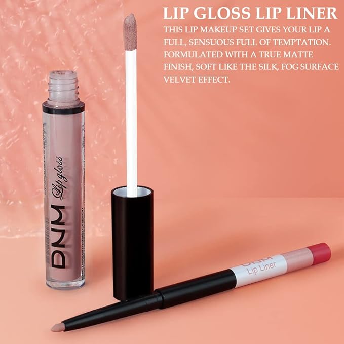 evpct 2Pcs Brick Red Neutral Nude Color Lip Liner and Matte Lipstick Makeup Sets Vegan Lipstick Lip Liner and Gloss Set Lip Stain Long Lasting Waterproof 24 hrs, 34#