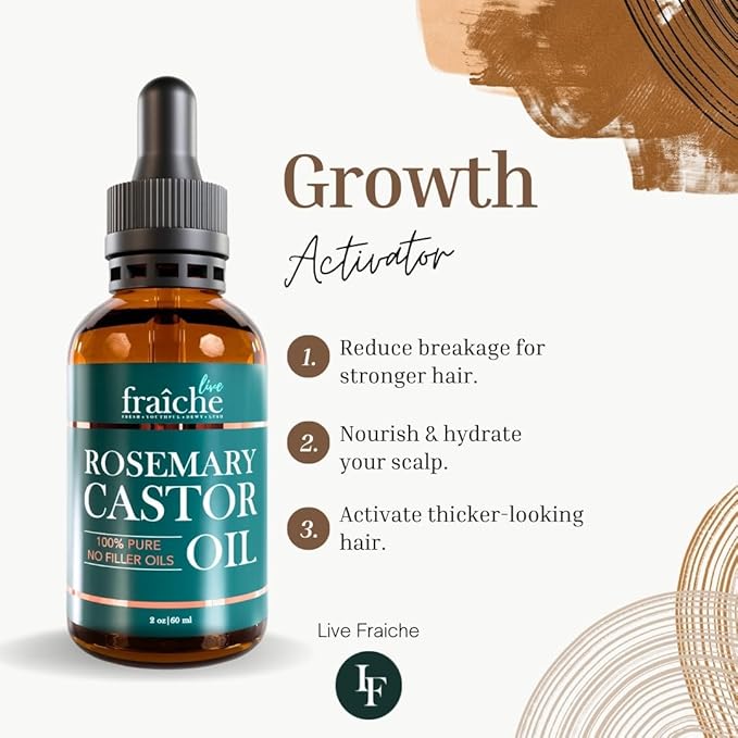 Rosemary Castor Oil for Hair Growth Glass Bottle, Hair Oil for Hair Growth