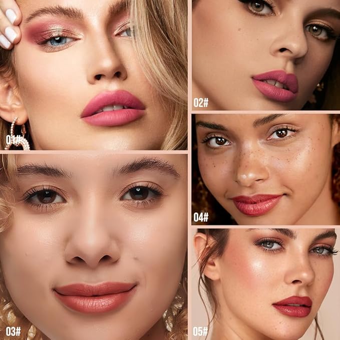 Hxssll Matte Lip Stain – High Pigment Non-Transfer Matte Liquid Lipstick, Long-Lasting Waterproof Smudge-Proof Lip Color, Lightweight Comfortable Velvet Finish Lip Tint 02#（5PCS）