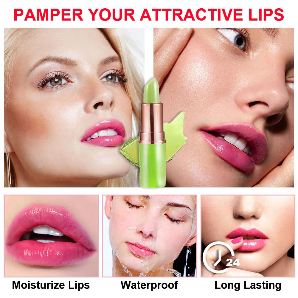 EVPCT 2Pcs Aloe Vera Lip Color Changing Lip Balm Set - Green Magic PH Lipstick Tinted Lip Balm Gloss Stain Makeup Set for Women Girls - Waterproof