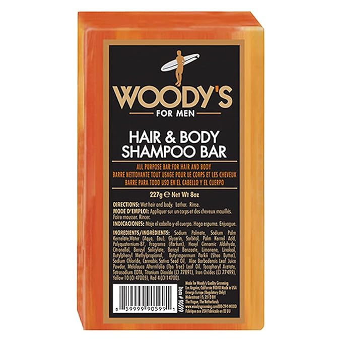Woody's Men's 2-in-1 Hair & Body Shampoo Bar, Rich, Thick Lather Formula, Conditions, Nourishes, Moisturizes, for All Skin Types, 8 Oz