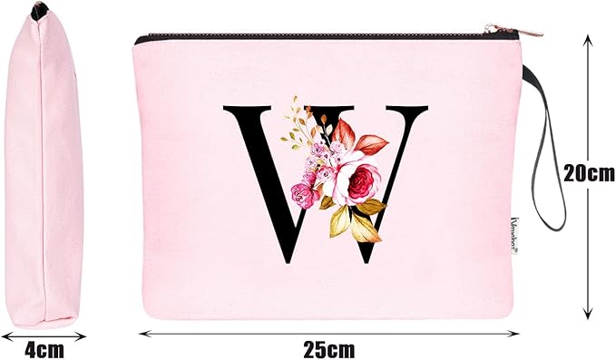 Vavabox A-Z Personalized Makeup Bag, Birthday Gifts for Women Mom, Gifts for Best Friend, Bride Bridesmaid Cosmetic bag (W, 06-Pink)