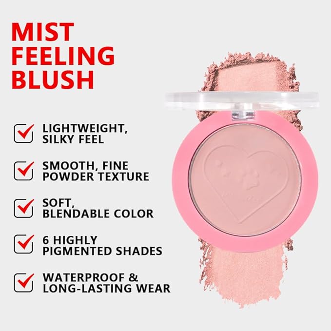 HHLTOH Matte Blush Powder for Cheeks, Cruelty Free Makeup – Long Lasting Natural Face Blusher Makeup, Lightweight Blendable Cheek Color Palette for Women All Skin Tones - #01 Soft Pink