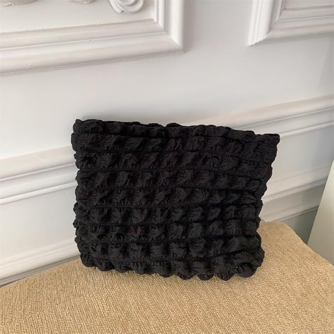 Flat Makeup Bag for Women,Zipper Cosmetic Pouch for Purse,Bubble Black