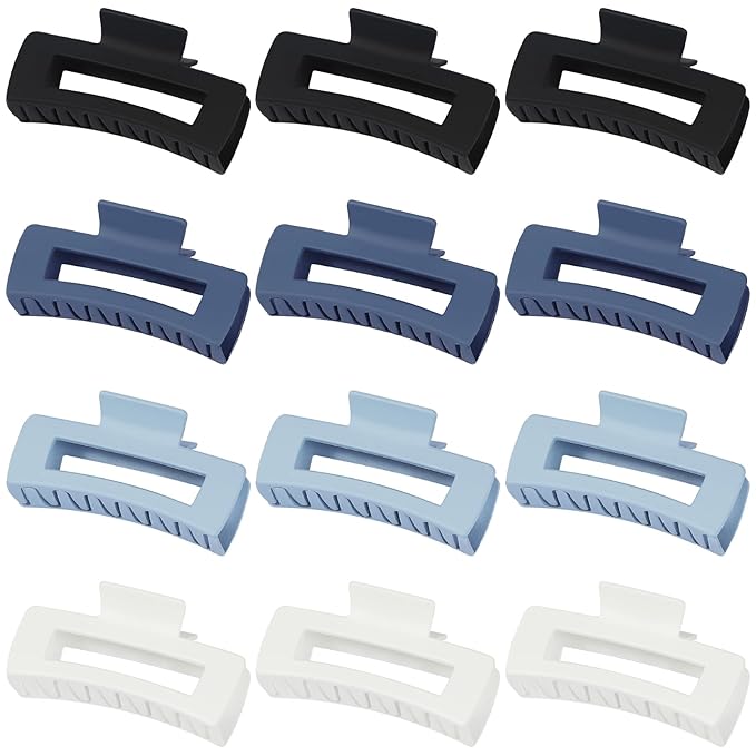 Sisiaipu Hair Clip, 4.1 Inch Large Square Hair Claws Clips 12 Pcs for Thick Hair - Blue, for Women and Girls