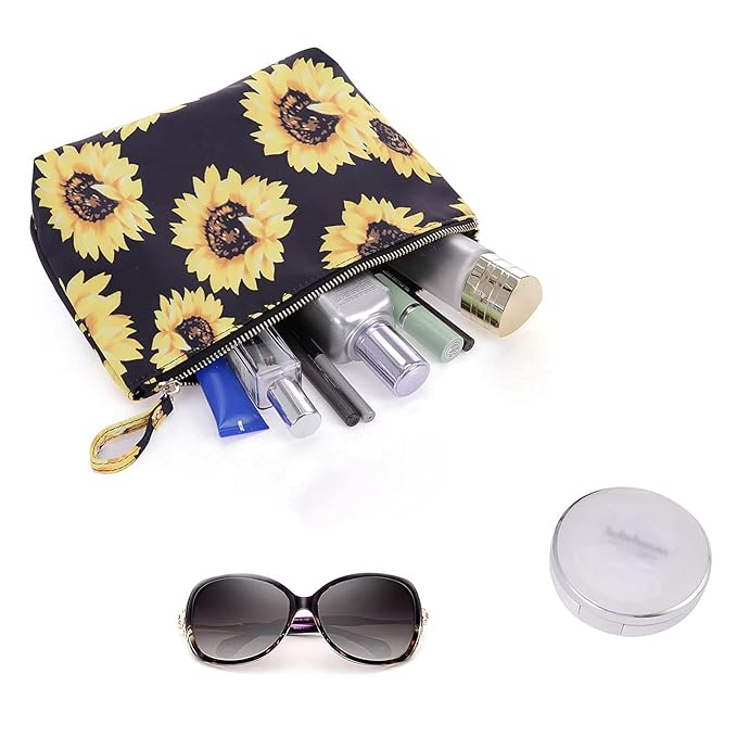 HAWEE Cosmetic Bag for Women Make up Storage Pouch Case Portable Zipper Travel Accessories Organizer for Toiletry Water Repellent, Sunflower