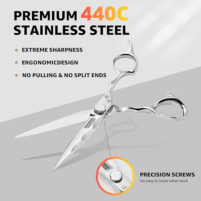 Reftpaer Professional Hair Cutting Shears -SUS440C Stainless Steel Barber Scissors with Ergonomic Handle,Ultra Sharp Blades for Salon (Modern, 6.0)