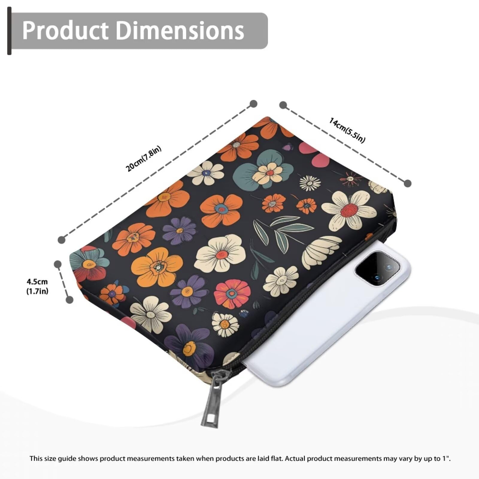 COEQINE Leather Cosmetic Purses for Women Large Capacity Floral Makeup Travel Bag With Zipper Portable Soft Pu Cosmetic Purse for Women Casual formal Wedding Handbag Cosmetic Travel Storage Bag