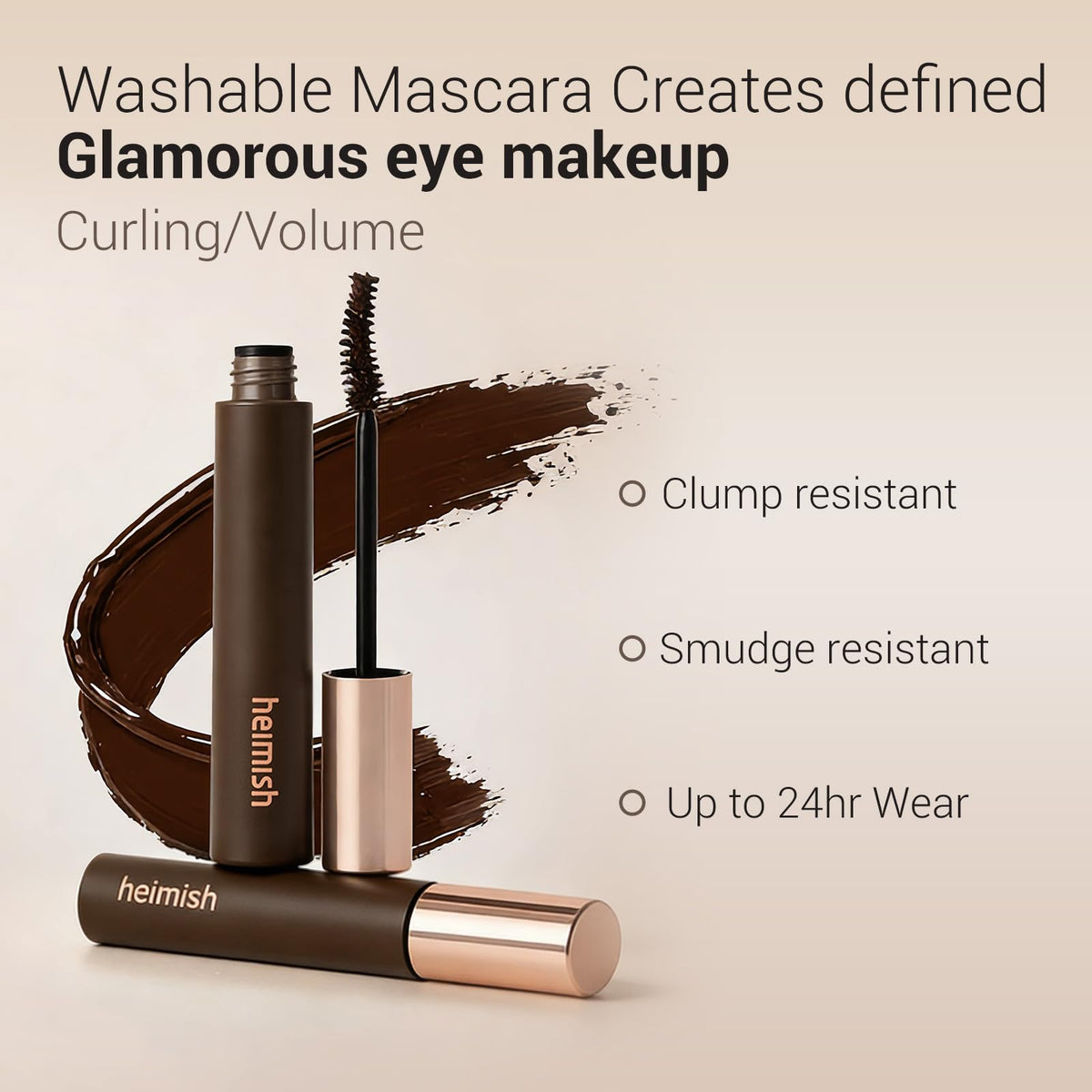 HEIMISH Dailism Volumizing Mascara Brown, Tubing Mascara, Smudge Proof, Waterproof, Lengthening, Non Clumping, Washable, Smudge Stop Berry Brown Korean Mascara, Korean Skincare, 0.32 fl oz / 9g