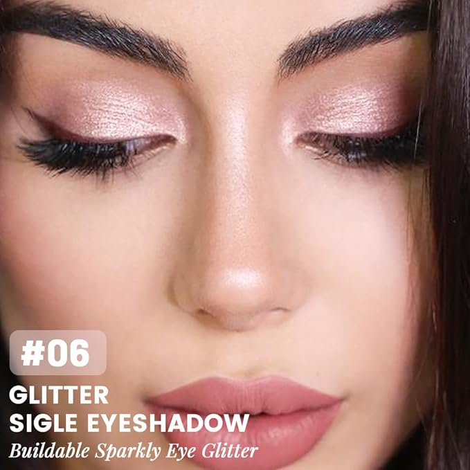 FeiCuiYun Light Pink Cream Glitter Shimmer Metallic Eyeshadow Palette Makeup, Natural Single Mini Instant Holographic Eyeshadow For Women, Sombras Crema Para Ojos, Talc, Paraben & Cruelty Free
