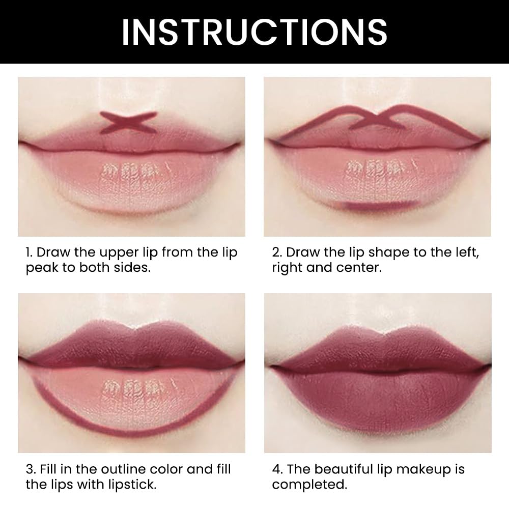 BINGBRUSH 3Pcs Double Ended Light Mauve Red Nude Beige Matte Lip Liner and Lipstick Makeup Combo Set for Women,Plum Rose Lipliner 24 Hours Original Waterproof Long Lasting Lip Stains Pencil Kit Set