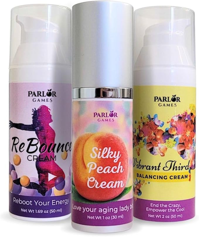 Parlor Games Happy Hormone Bundle: Silky Peach Estriol, Vibrant Third Progesterone & ReBounce DHEA Creams