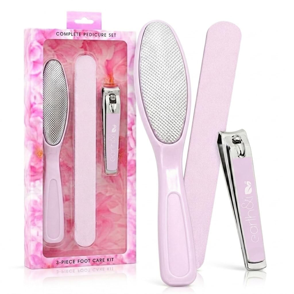 Earth & I - Pink 3-Piece Pedicure Kit: Luxury At-Home Spa Foot Care Set
