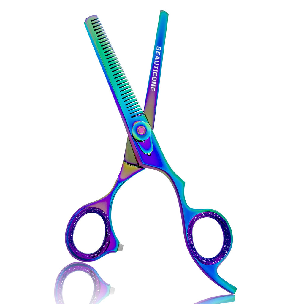 BEAUTICONE Professional Hair Thinning Scissors – Barber Texturizing Shears with Stainless Steel Teeth Blade, Leather Pouch Included, Salon Thinning Shears for Men & Women, Multi