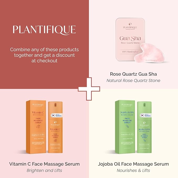 PLANTIFIQUE Rose Quartz Gua Sha Facial Tools - Anti-Aging Face Massager | Guasha Tool for Face Sculpting & Lymphatic Drainage, Jawline Shaper - Skincare Gift - Reduces Puffiness & Relieves Tension