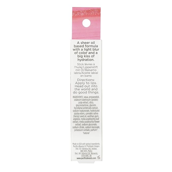 Pacifica Glow Stick Lip Oil Rosy Glow Sheer Rose Hydrating Lip Tint Balm, Moisturizing Glossy Oil for Dry Lips, Vitamin E Enriched, Non-Sticky Natural Shine, Vegan & Cruelty-Free Clean Beauty.14 oz