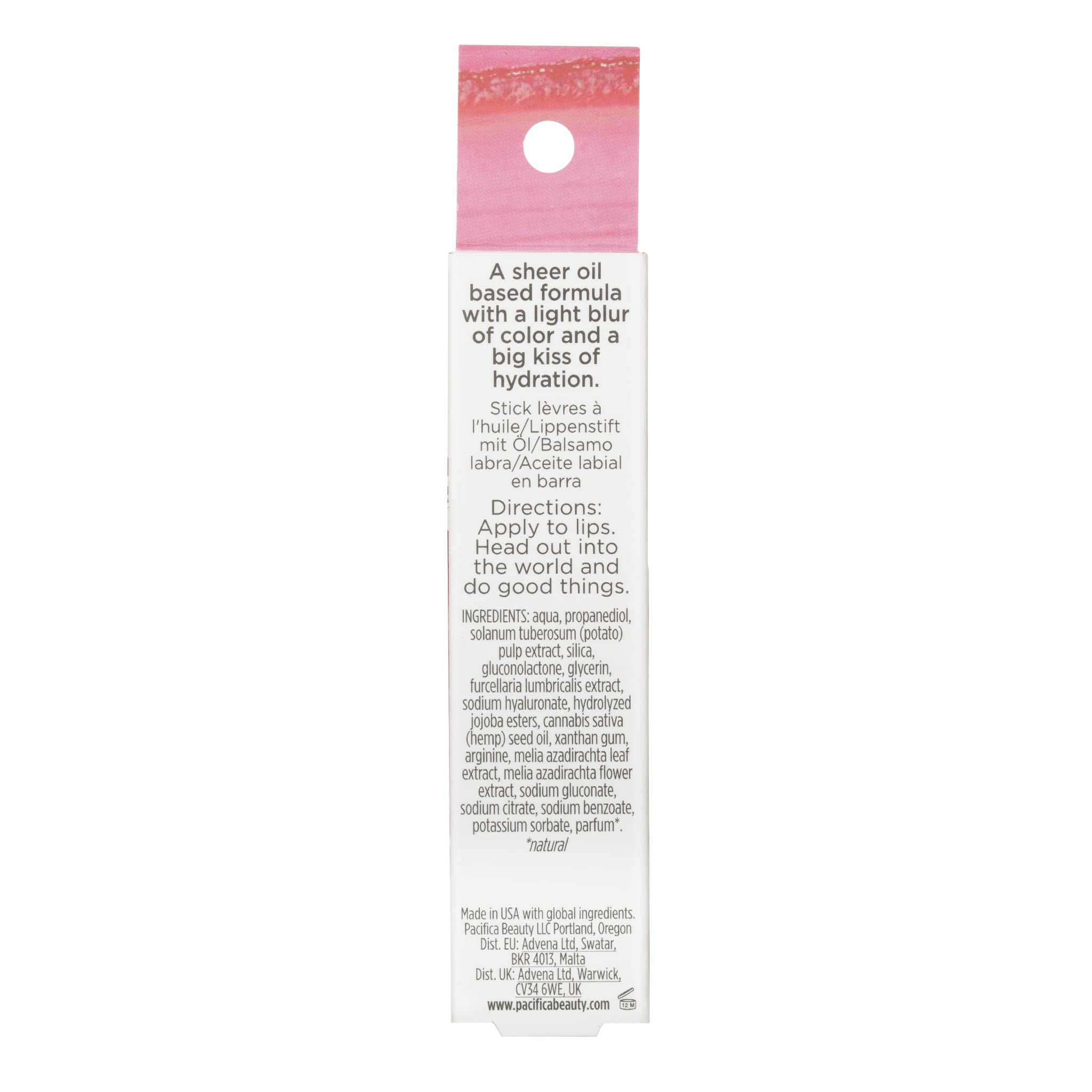 Pacifica Glow Stick Lip Oil Rosy Glow Sheer Rose Hydrating Lip Tint Balm, Moisturizing Glossy Oil for Dry Lips, Vitamin E Enriched, Non-Sticky Natural Shine, Vegan & Cruelty-Free Clean Beauty.14 oz
