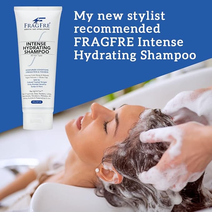 FRAGFRE Intense Hydrating Shampoo 8 oz - Fragrance Free Hypoallergenic Sulfate Free Moisturizing Shampoo - Safe on Colors and Sensitive Scalps - Strenghtens Dry Hairs - Vegan Gluten Free Cruelty Free