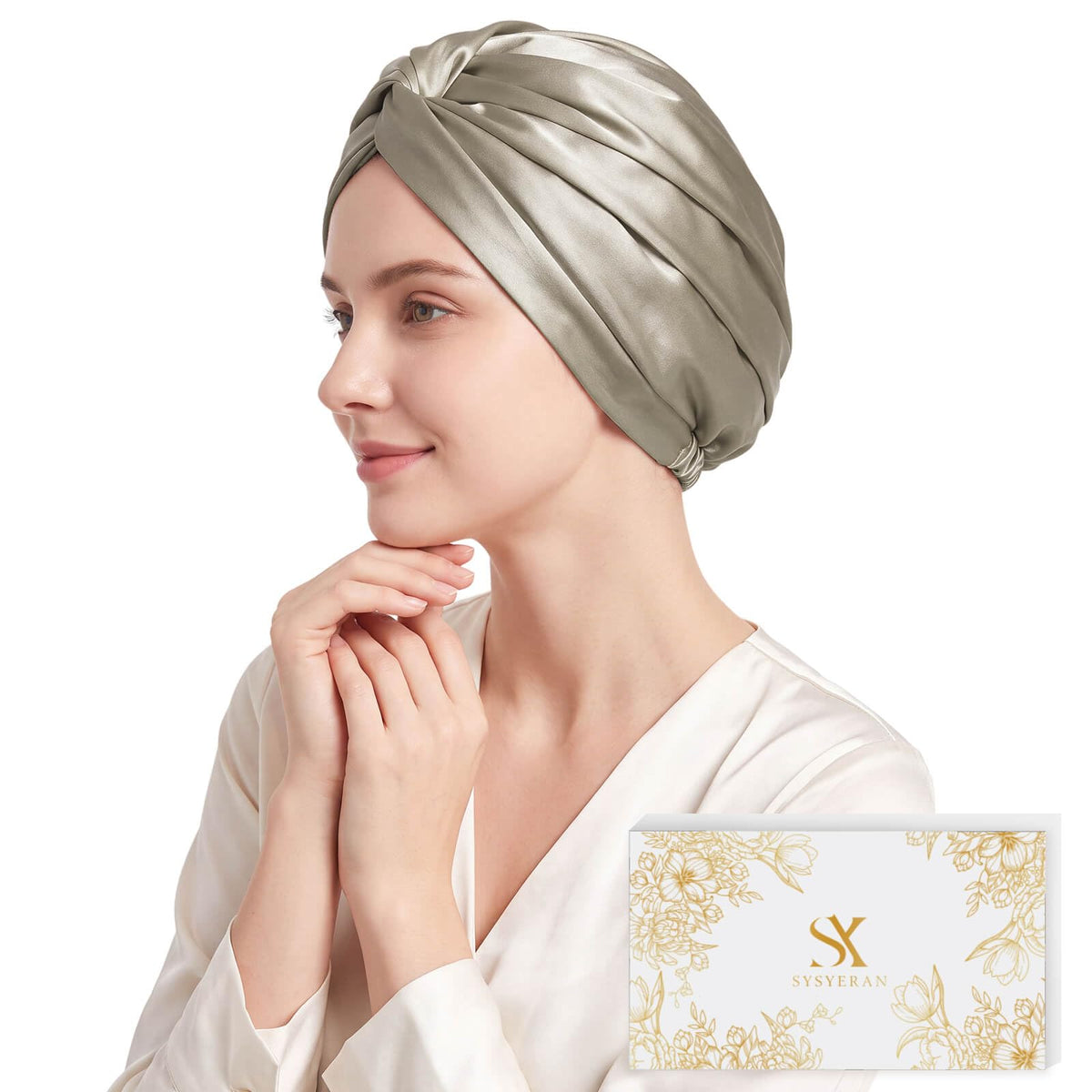 SYSYERAN 100% 19MM Mulberry Silk Hair Bonnet for Sleeping Women(Navy)