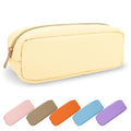 UIXIZQ Small Pencil Case Makeup Bag for Purse, Cute Preppy Nylon Makeup Brush Bag with Zipper, Girls Portable Stationery Storage Case for Office School College (Slim-Sand)