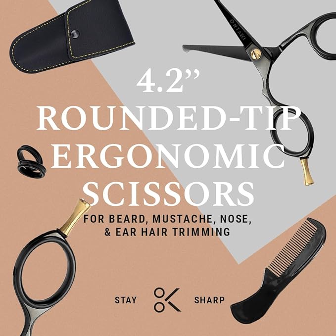 Ontaki Beard & Mustache Scissors & Combs for Men - 4.2" Black