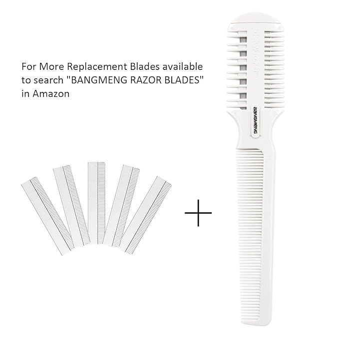 BANGMENG Hair Cutter Comb, Shaper Razor Comb, Split Ends Trimmer Styler, Double Edge Razor Blades for Thinning, Cutting and Styling, Extra 5 Blades Included