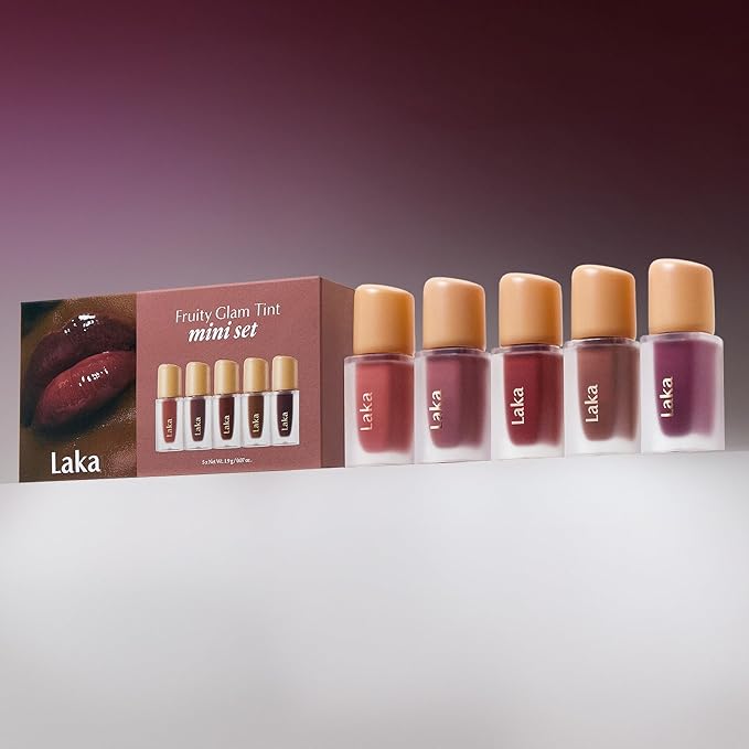 Laka Best Fruity Glam Tint Mini Set, 1.9g/0.07oz*5ea, Gift Set for Women, Hydrating & Glowy Finish, Lightweight & Comfortable, Buildable Color, Non-Sticky, Vegan, K-Beauty
