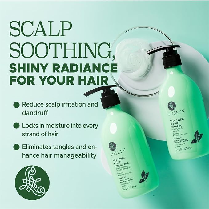 Luseta Clarifying Shampoo and Conditioner Set for Dry Scalp - Tea Tree Mint with Peppermint & Lavender Oil, Helps Refresh Scalp & Reduce Visible Flakes, Sulfate-Free, 2 x 16.9 oz