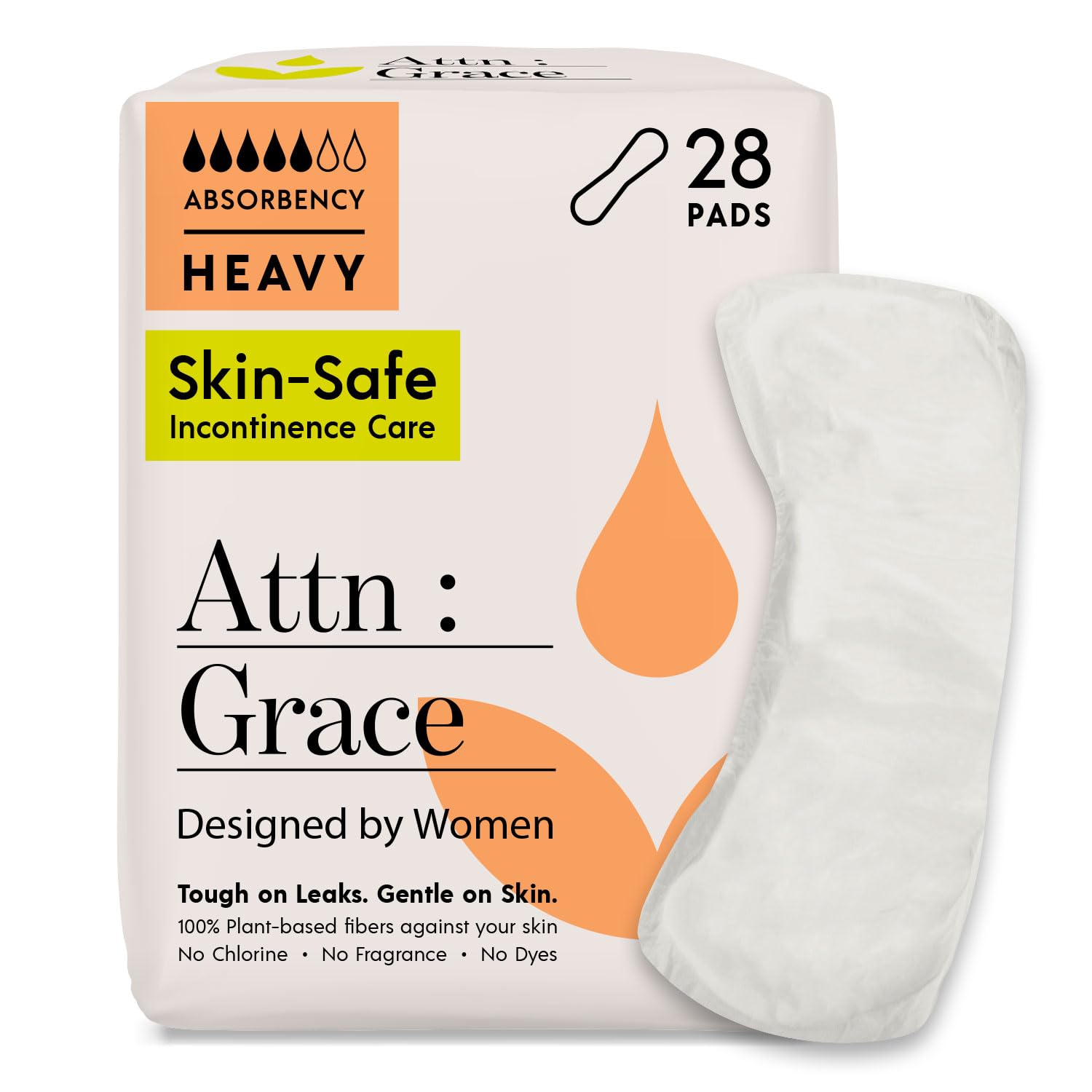 Attn: Grace Heavy Incontinence Pads for Women, 28-Pack - Plant-Based, High Absorbency, Breathable - Incontinence Pads for Heavy Bladder Leaks & Sensitive Skin